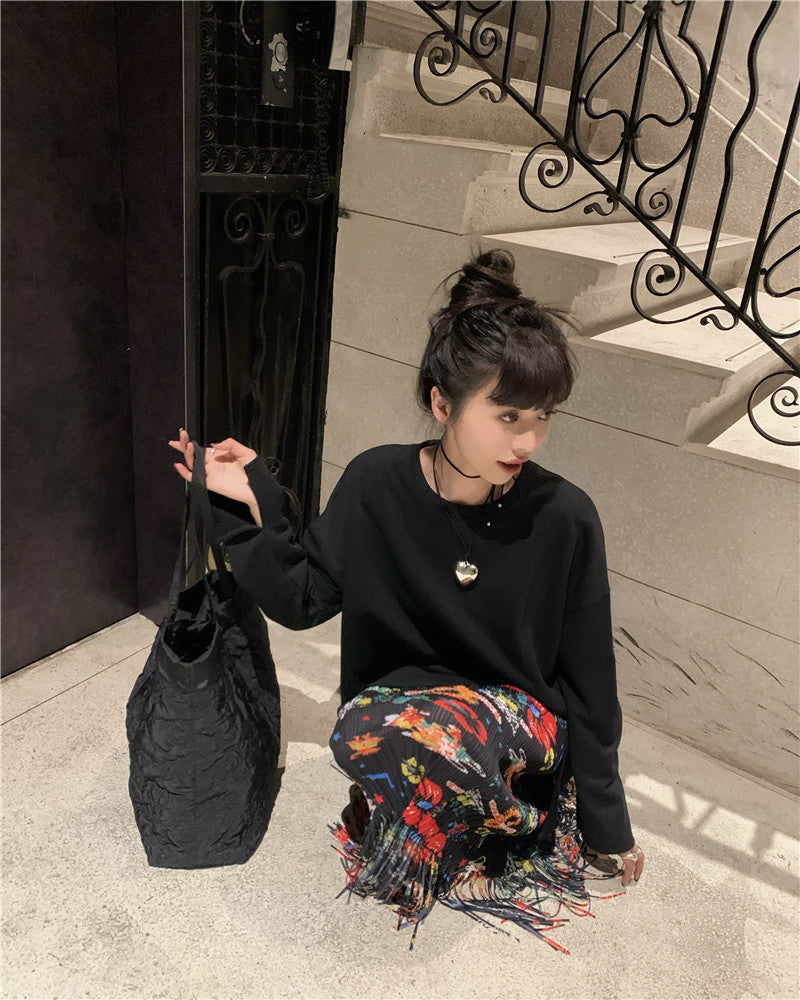 26Jun. 歐美印花流蘇半身裙