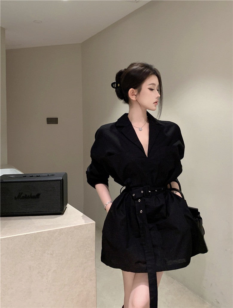 26Jun. 韓女極簡主義西式襯衫收腰裙 黑