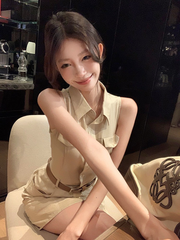 26Jun. 復古回潮 日常通勤polo領排扣連身裙 卡其