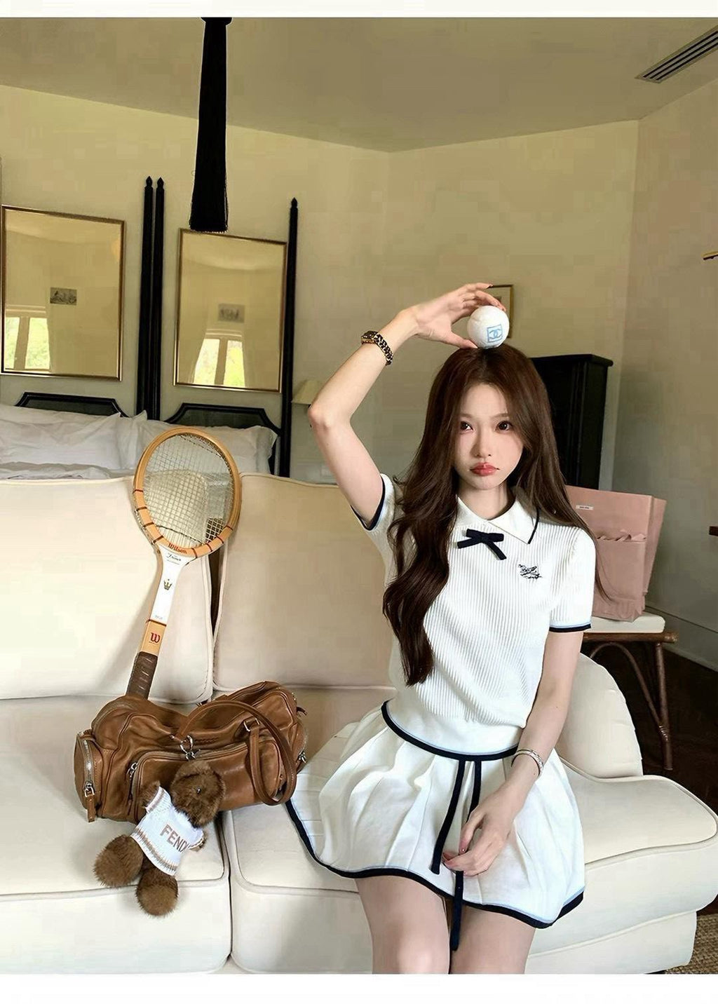 26Sep. Easy fitting 新款種愛少女網球針織套裝 白