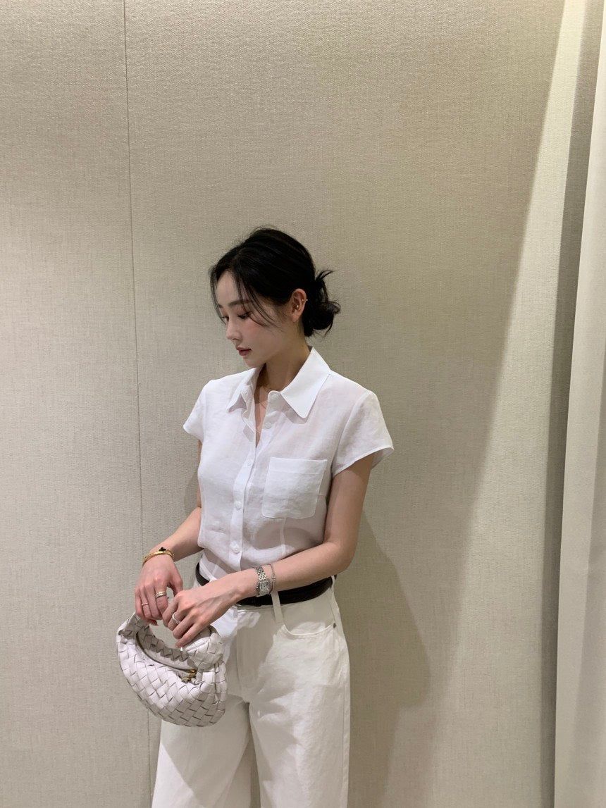 26Jun. 摩德納口袋簡約西式襯衫 白/咖