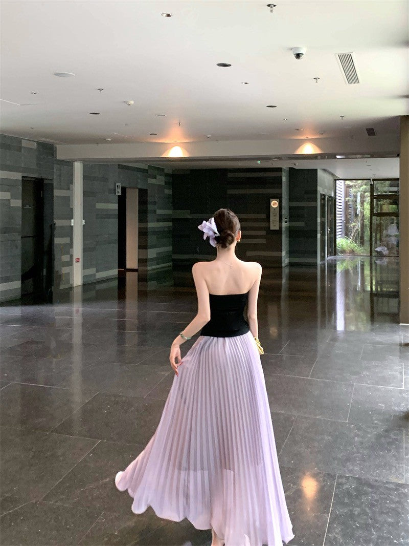 26Jun. 木槿吟紫壓褶感氣質雪紡半身裙