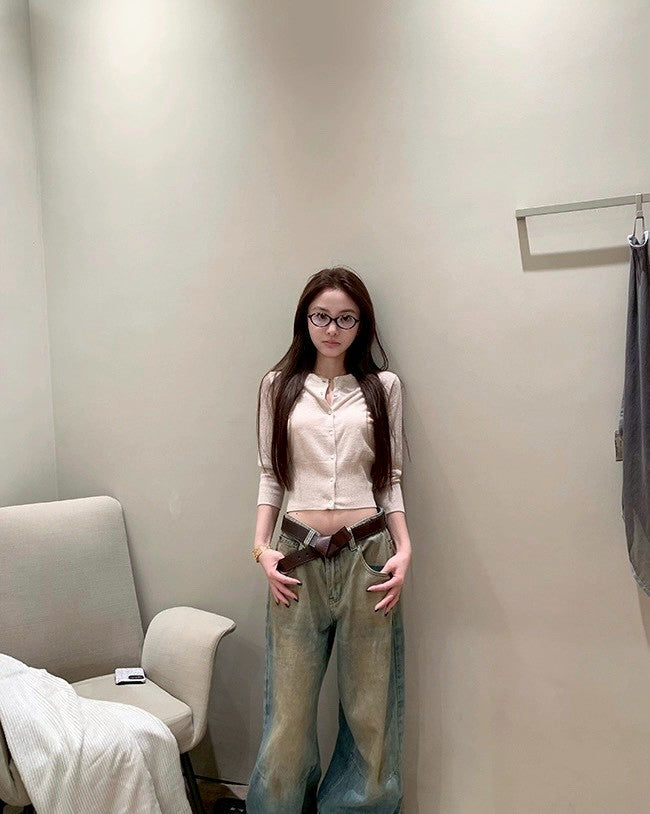 26Jun. 簡單主義修身版型60支羊毛中袖單排上衣 燕麥/粉