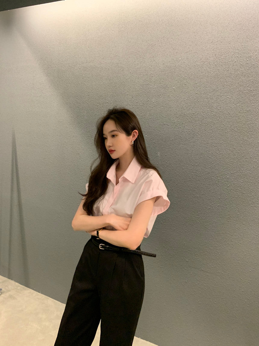 26Jun. 簡約摺袖襯衫 粉