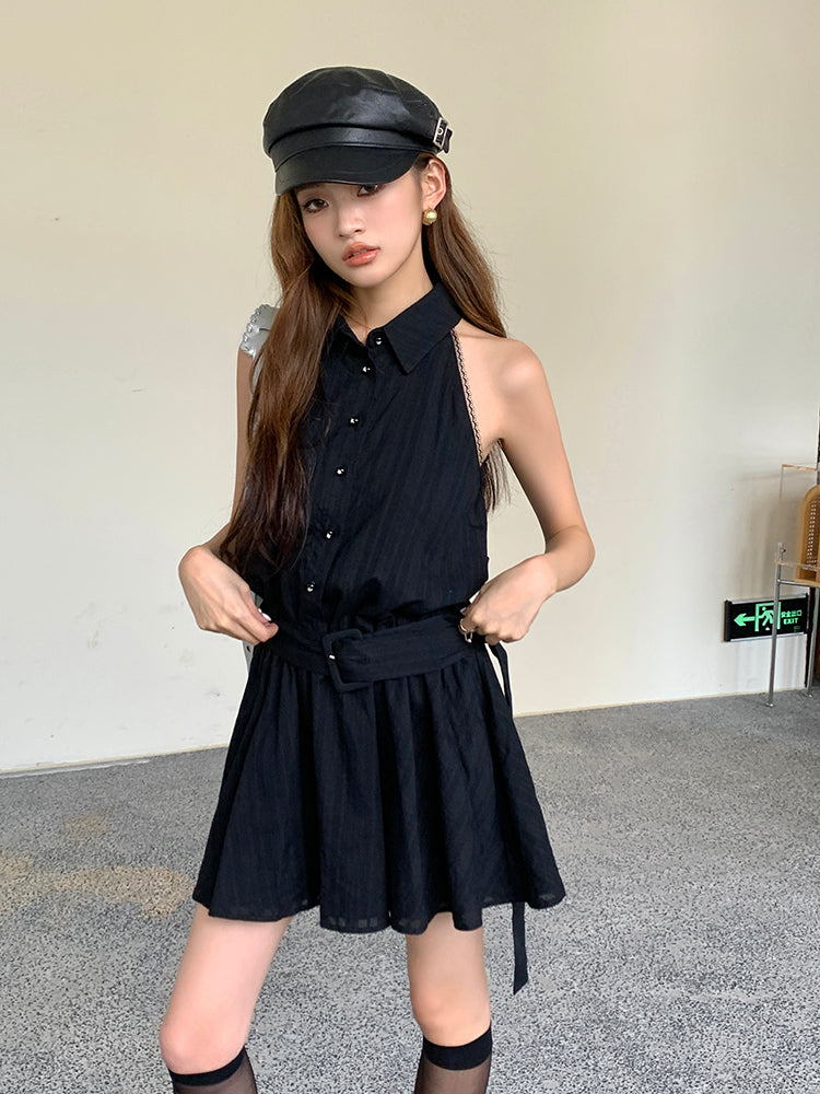 26Jun. 春芳蕩漾背心式收腰垂墜連身裙 黑