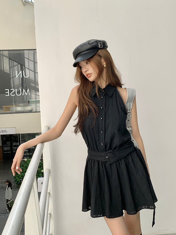 26Jun. 春芳蕩漾背心式收腰垂墜連身裙 黑