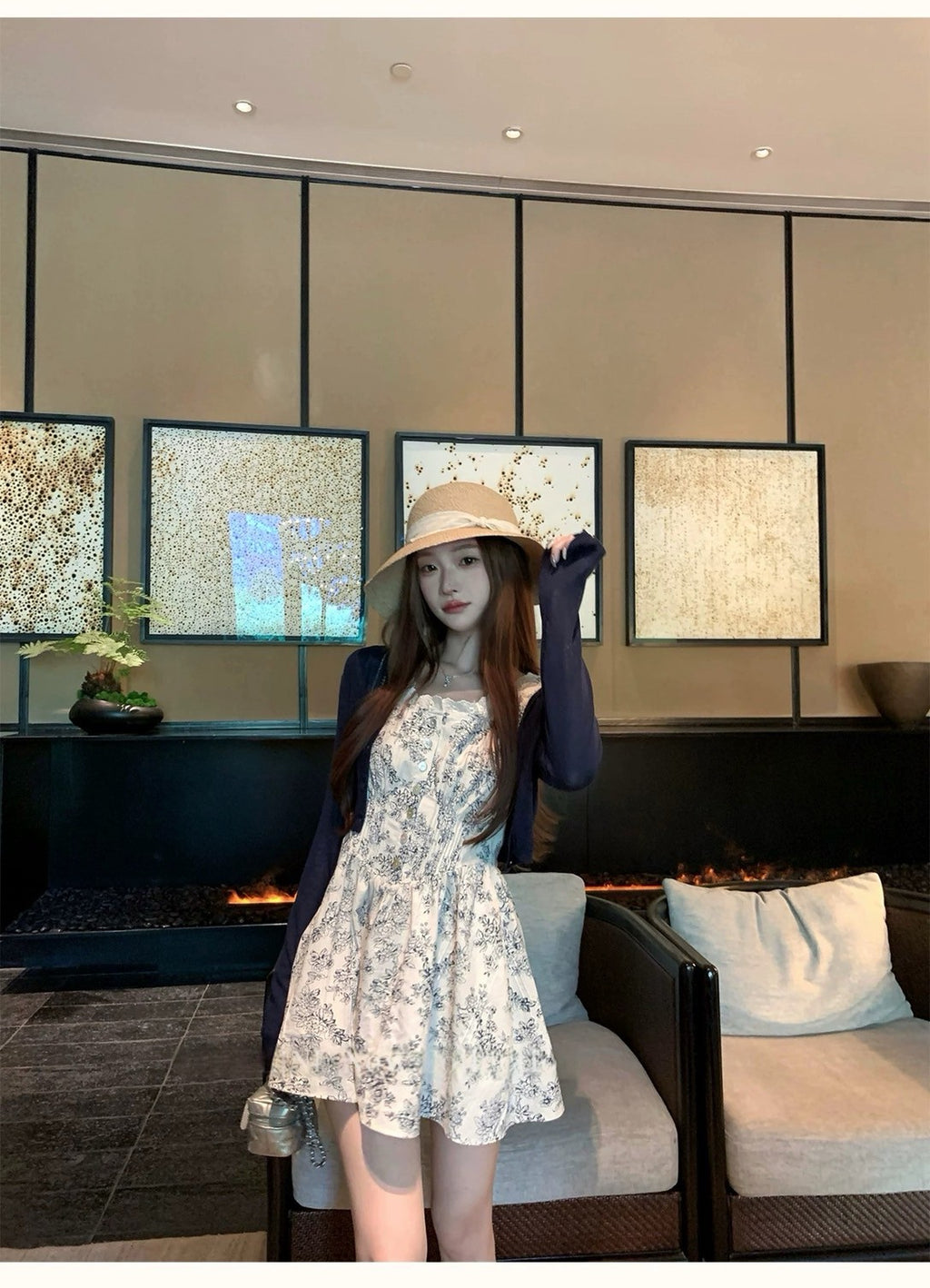 26Jun. 清冷夏夜印花收腰連身裙 勾花外套