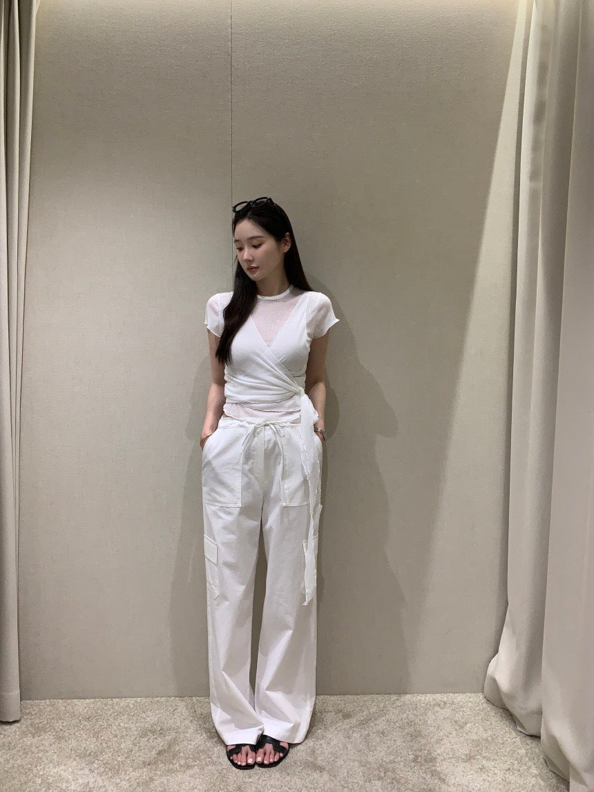 26Jun. 氣質捲邊透棉上衣綁帶背心2件組 白/黑