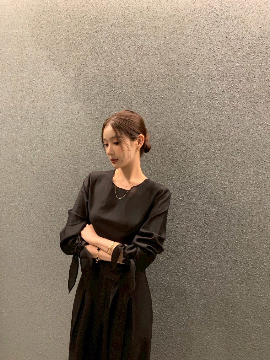 26Jun. 春夏chic韓系簡約蝴蝶結綁袖上衣 灰/黑