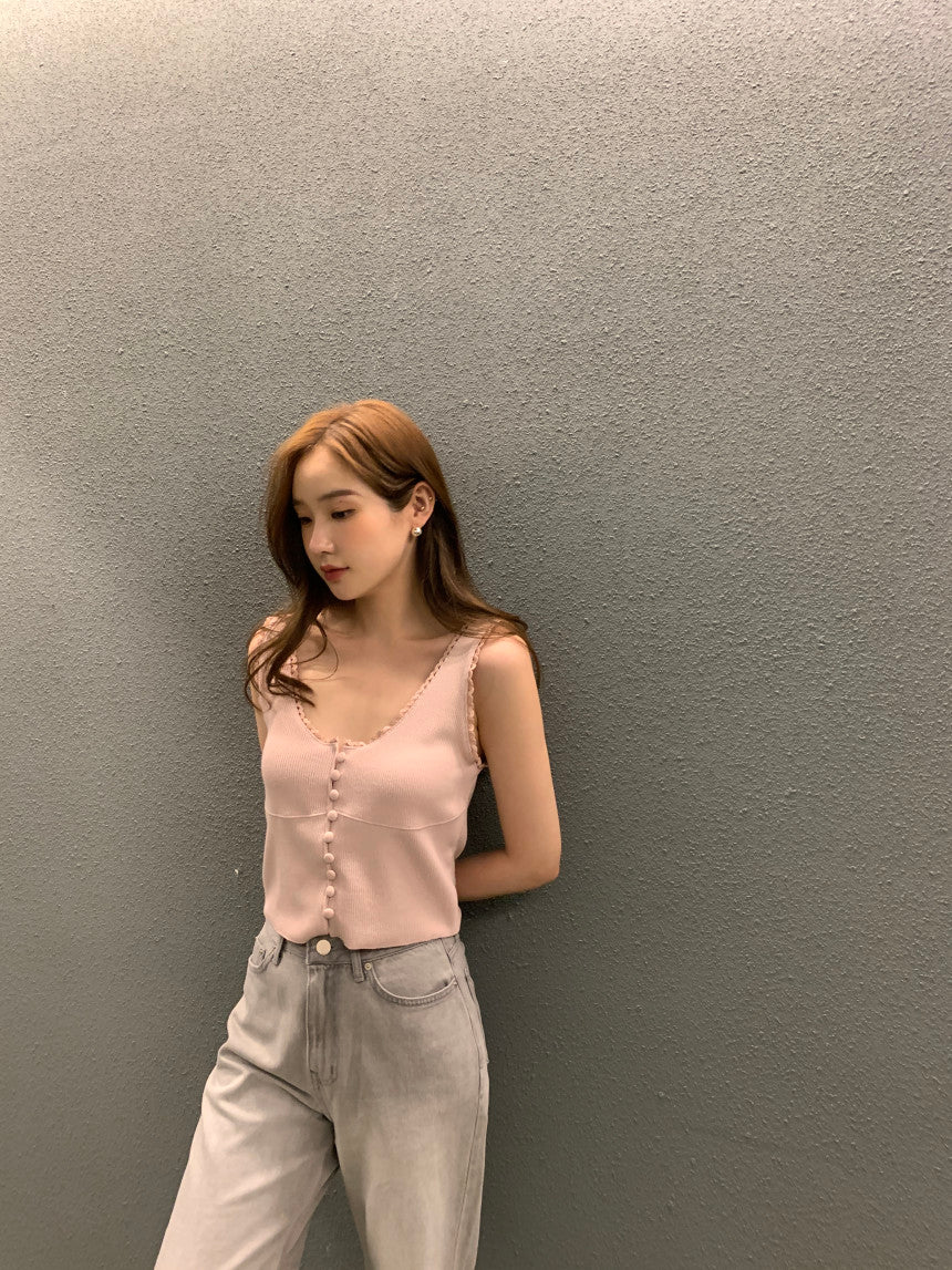 26Jun. 排扣水滴邊背心 粉