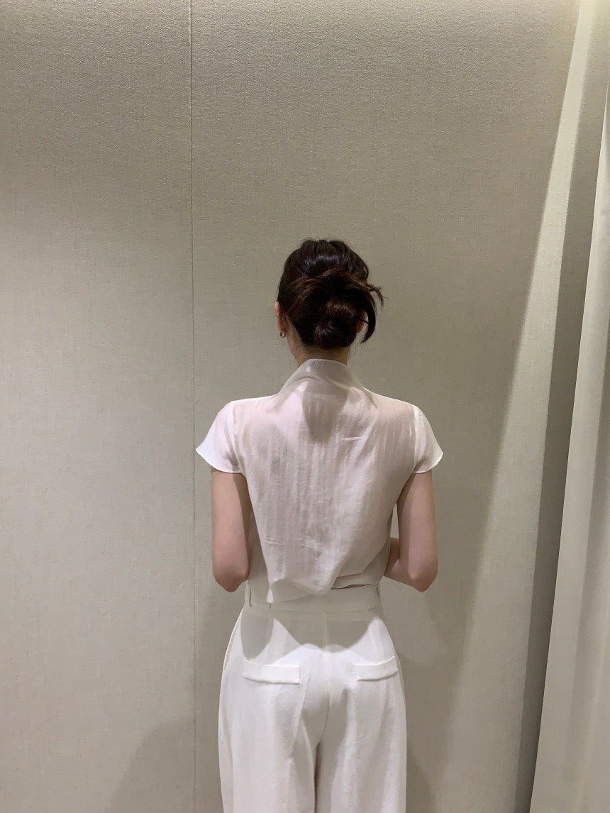 26Jun. 慵懶甜美繫帶領微透視上衣 米