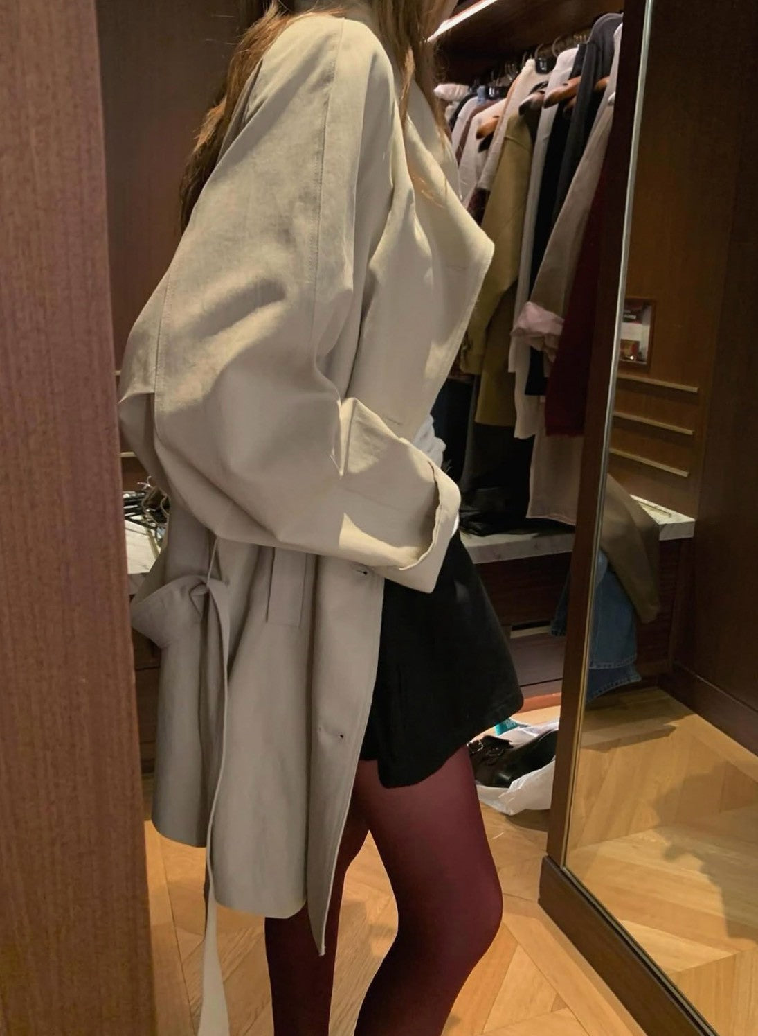 26Sep. 韓chic入秋中長款雙排扣風衣 卡其/淺灰卡