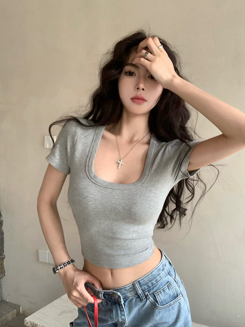 26Jun. 不顯多 歐美百搭大U領顯瘦短T 白/黑/灰
