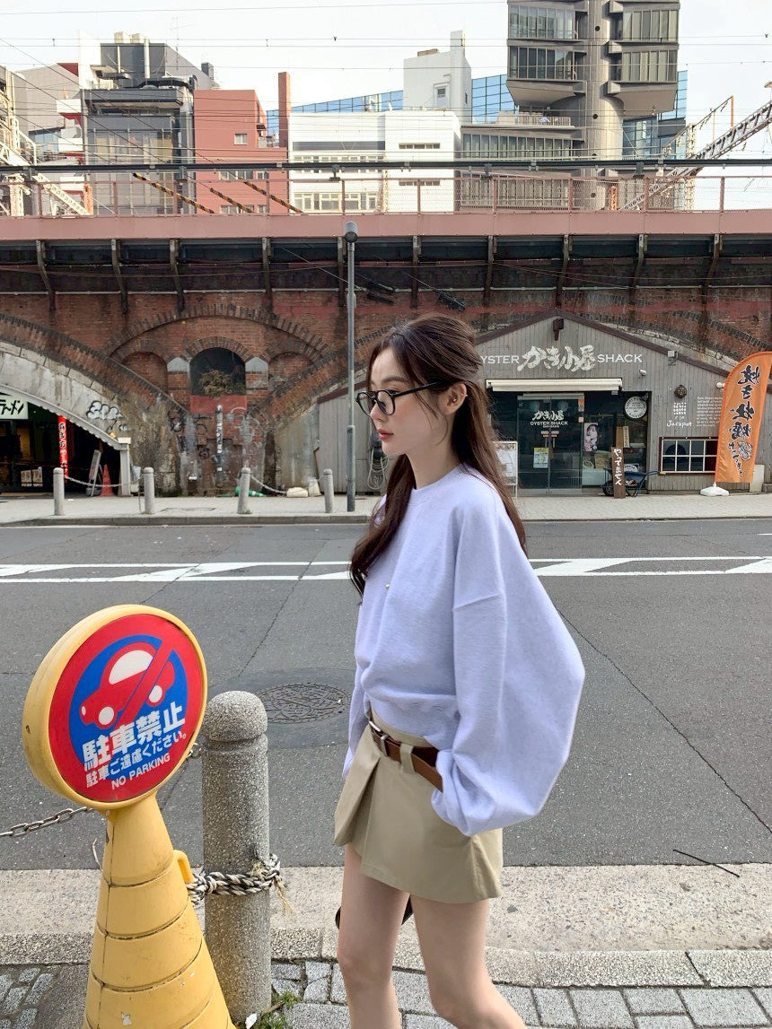 26Jun. 休閒慵懶圓領衛衣 韓版百搭褲裙 花灰卡褲