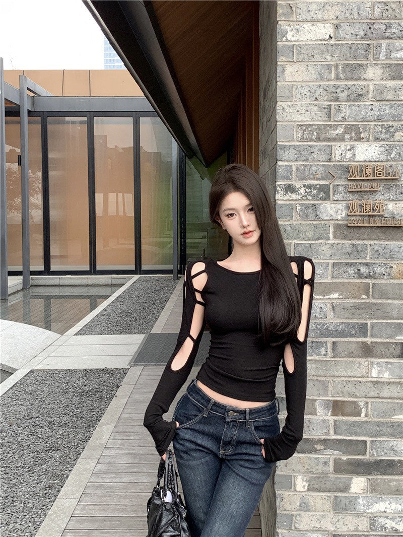 26Jun. 性感疊加不規則縷空設計感上衣 黑