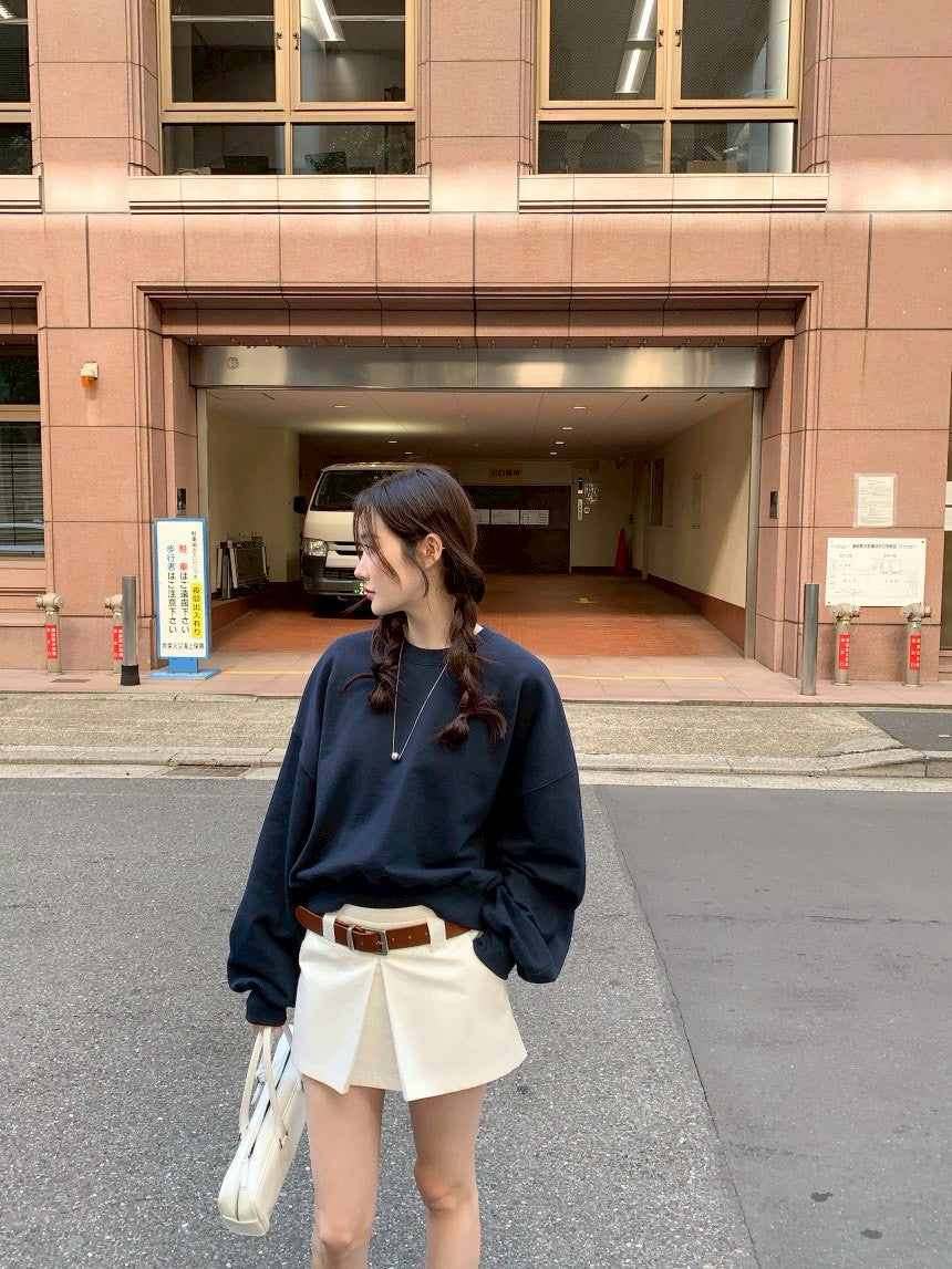 26Jun. 休閒慵懶圓領衛衣 韓版百搭褲裙 藍衣白褲