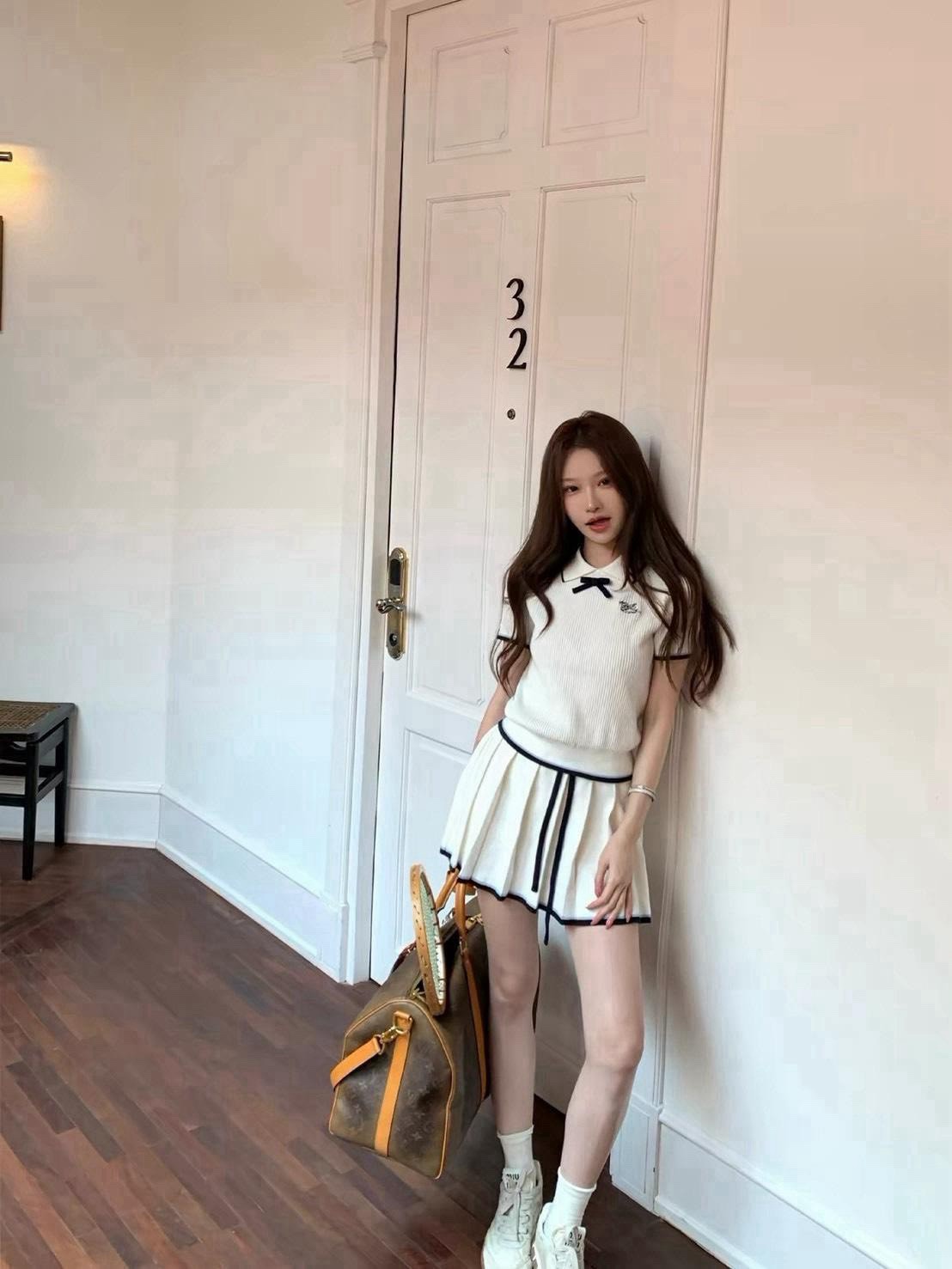 26Sep. Easy fitting 新款種愛少女網球針織套裝 白