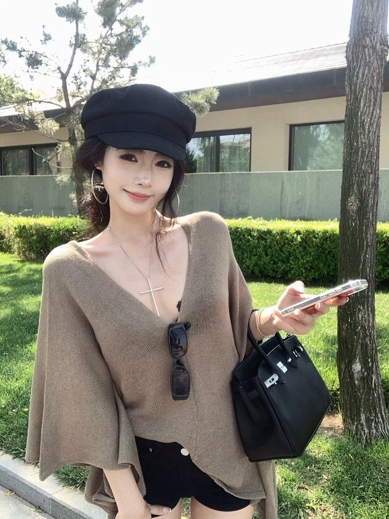26Jun. 老錢慵懶鬆弛感蝙蝠袖針織罩衣