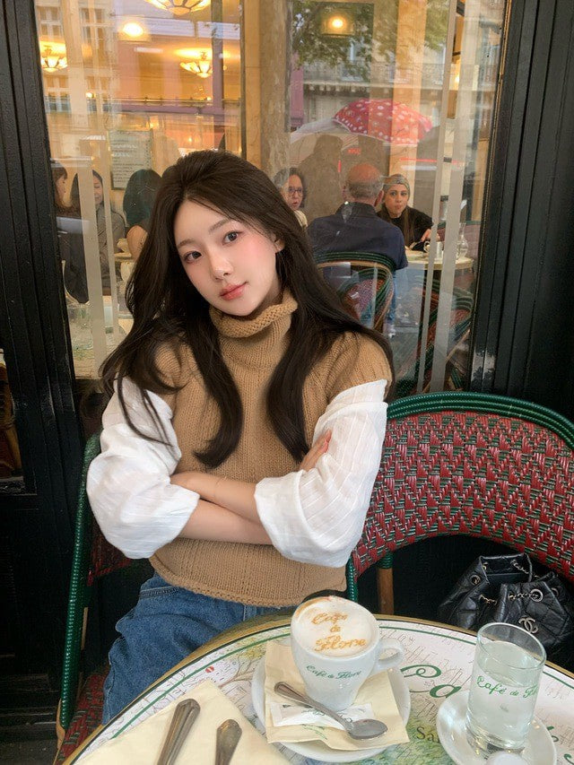 26Jun. 韓女氣質高領短袖毛衣 卡棕/炭黑