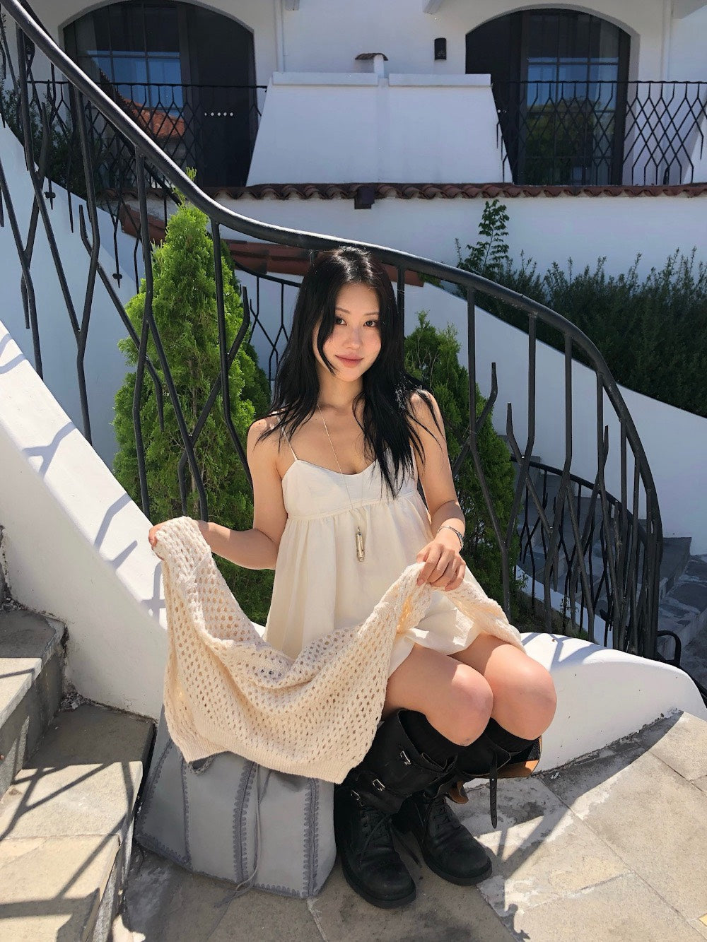 26Jun. 百搭可疊穿細肩花苞背心 米白/綠