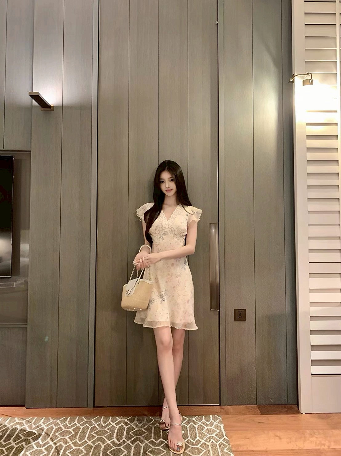 26Jul. 溫柔法式蕾絲V領碎花連身裙 短款/長款