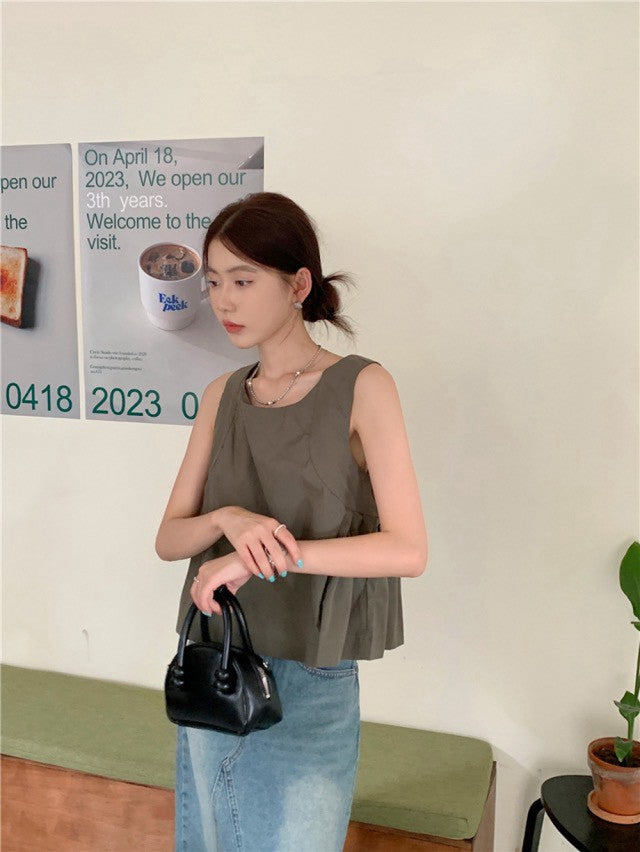 26Sep. 慵懶韓系兩穿蝴蝶結背心 白/軍綠