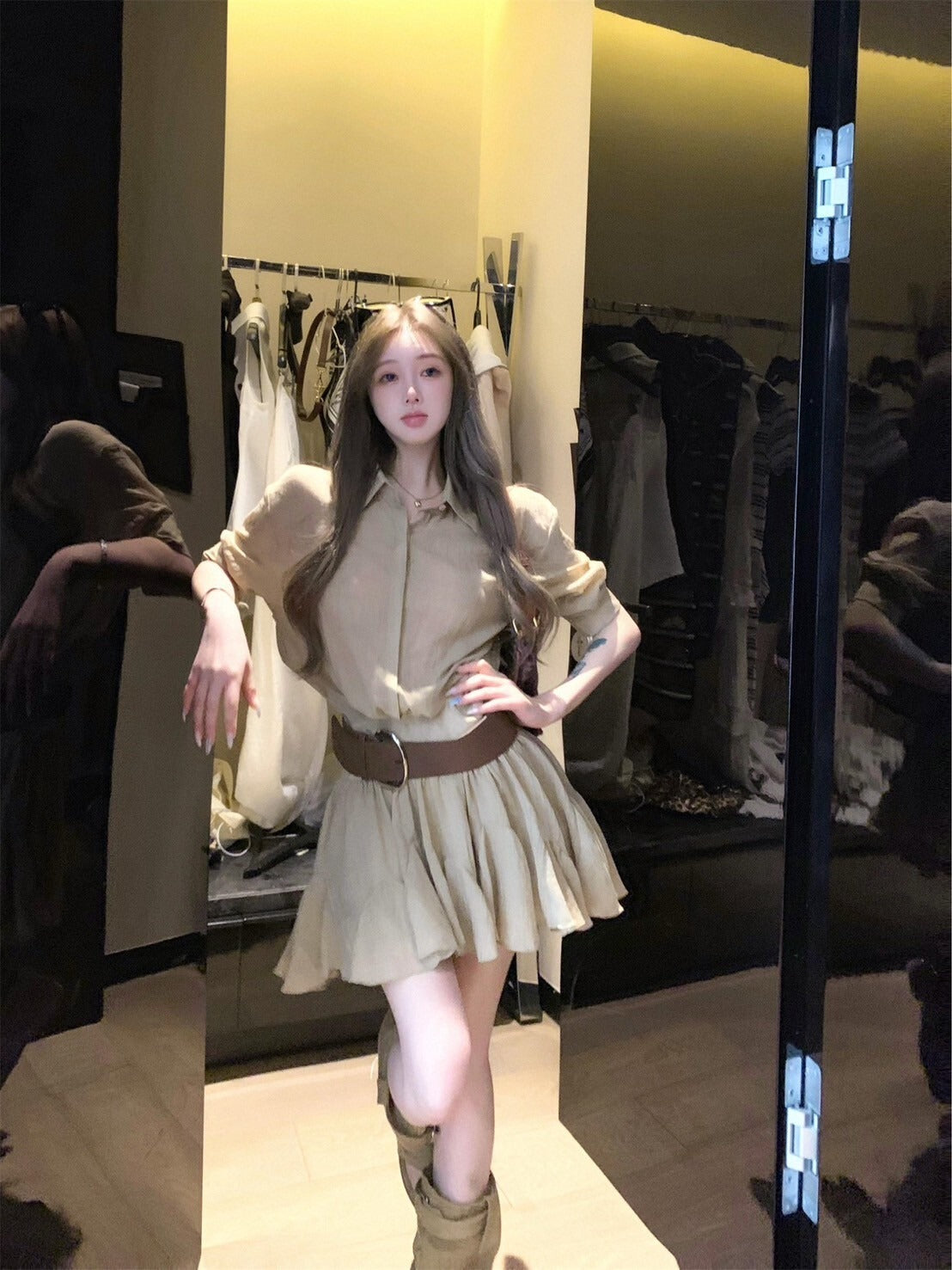 26Jun. ROW率性通勤工裝襯衫裙 卡其