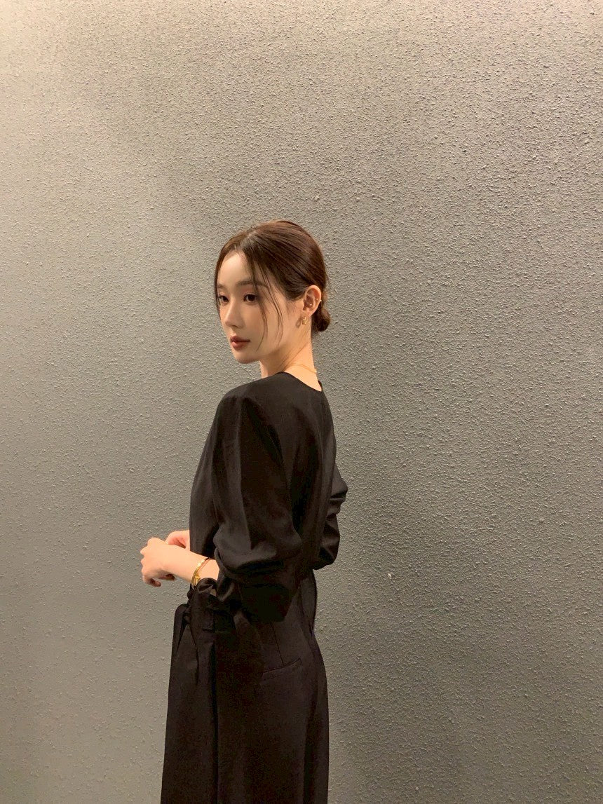 26Jun. 春夏chic韓系簡約蝴蝶結綁袖上衣 灰/黑