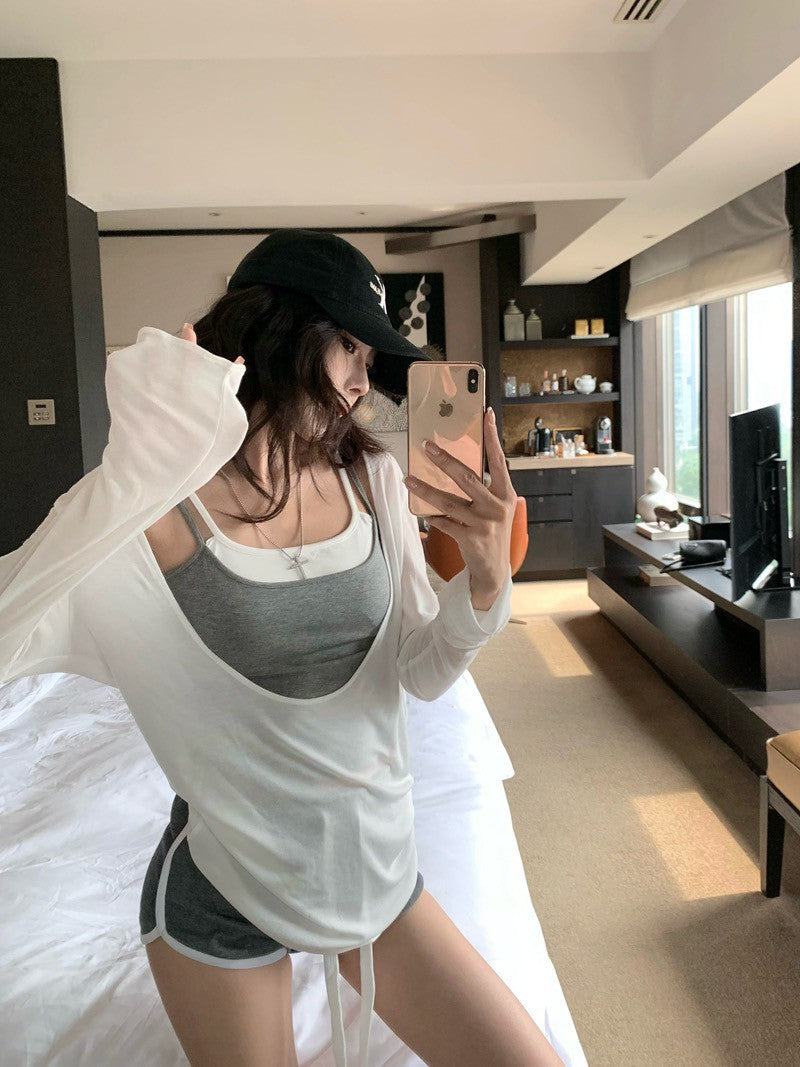 26Jun. 斬女outfit灰色系背心短褲 白色外罩衫