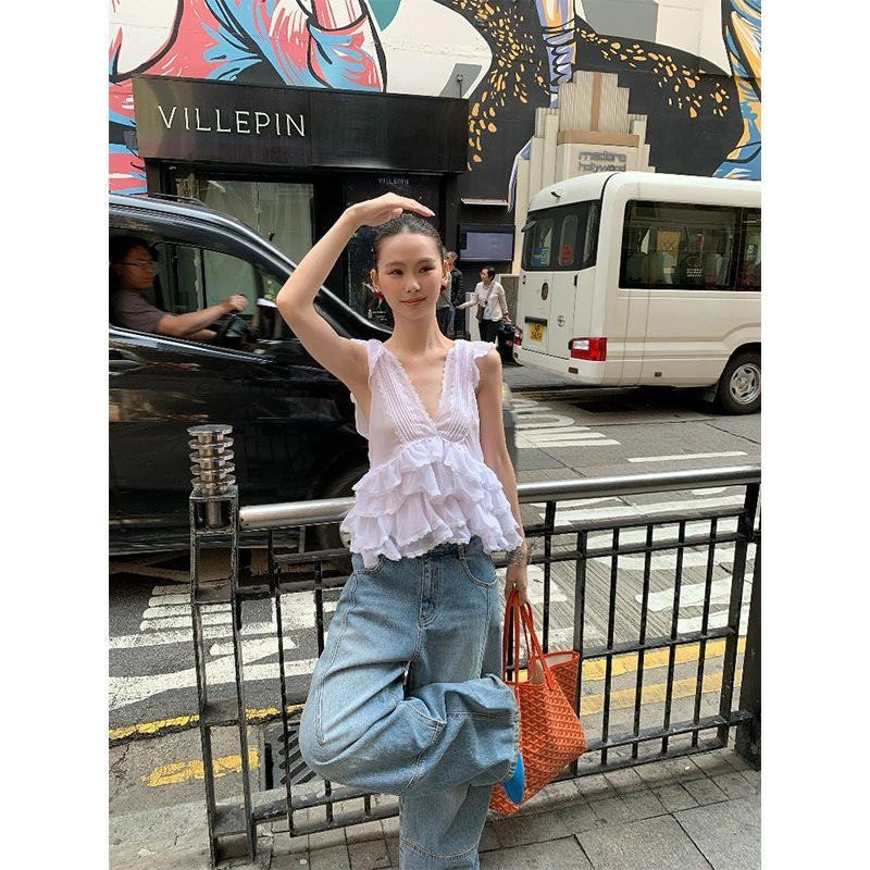 26Jun. 甜品少女低V領雪紡蛋糕上衣 白