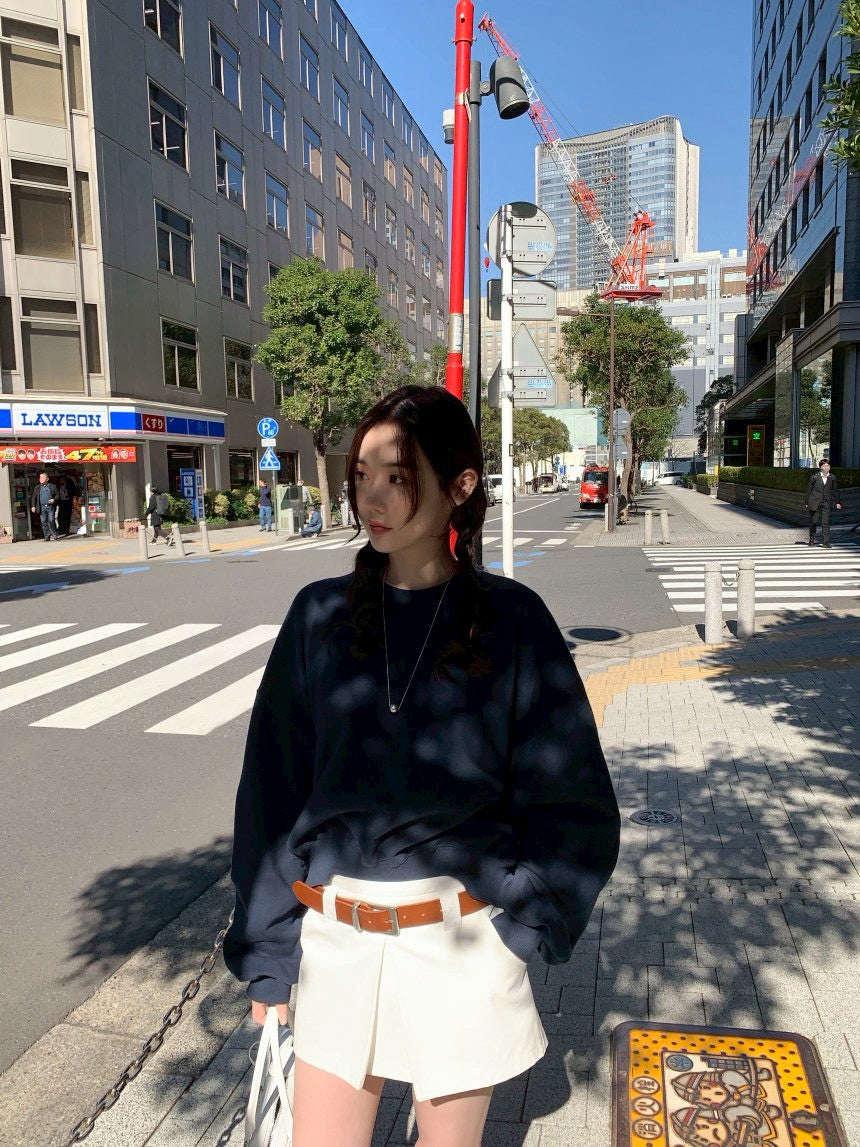 26Jun. 休閒慵懶圓領衛衣 韓版百搭褲裙 藍衣白褲