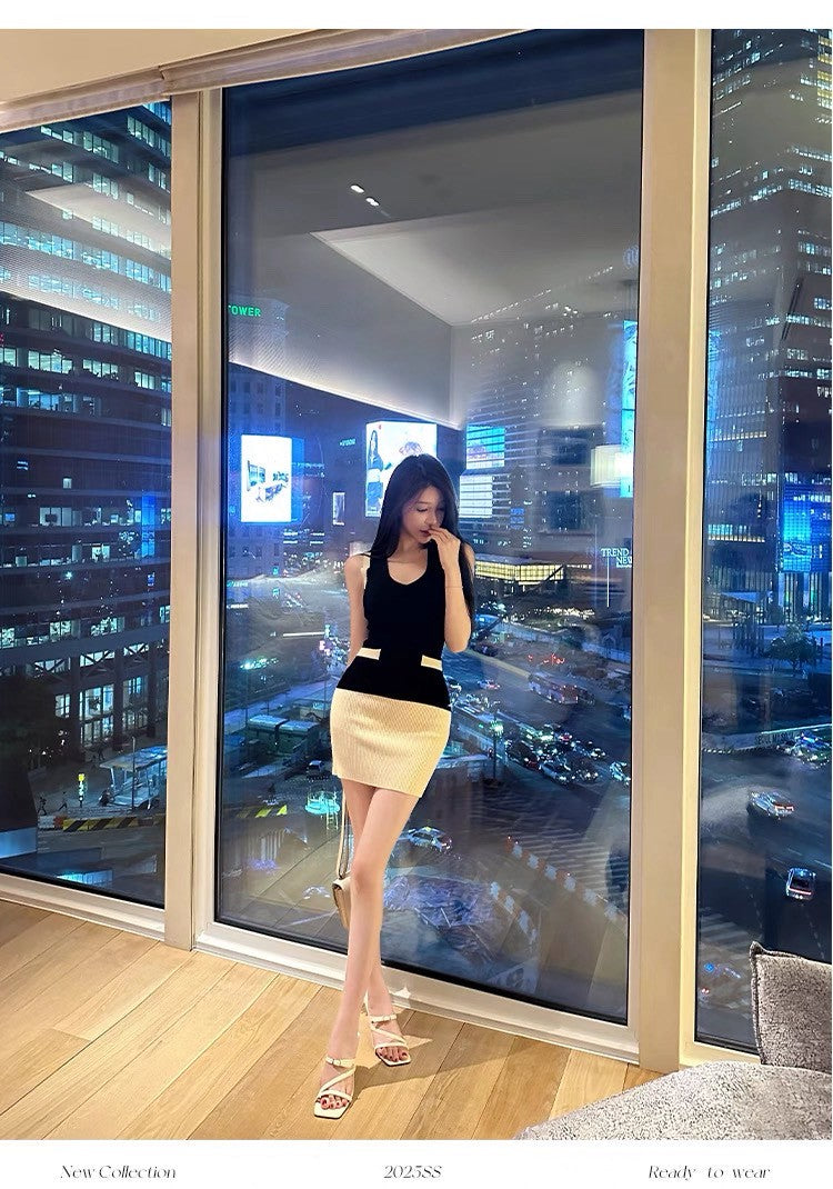 26Jun. 晝夜剪影小香黑白撞色針織連身裙