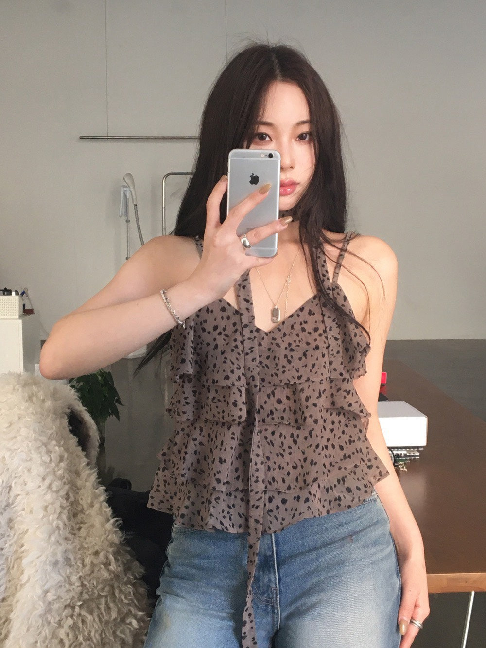26Jun. club辣妹雪紡荷葉蛋糕豹紋背心 咖/米