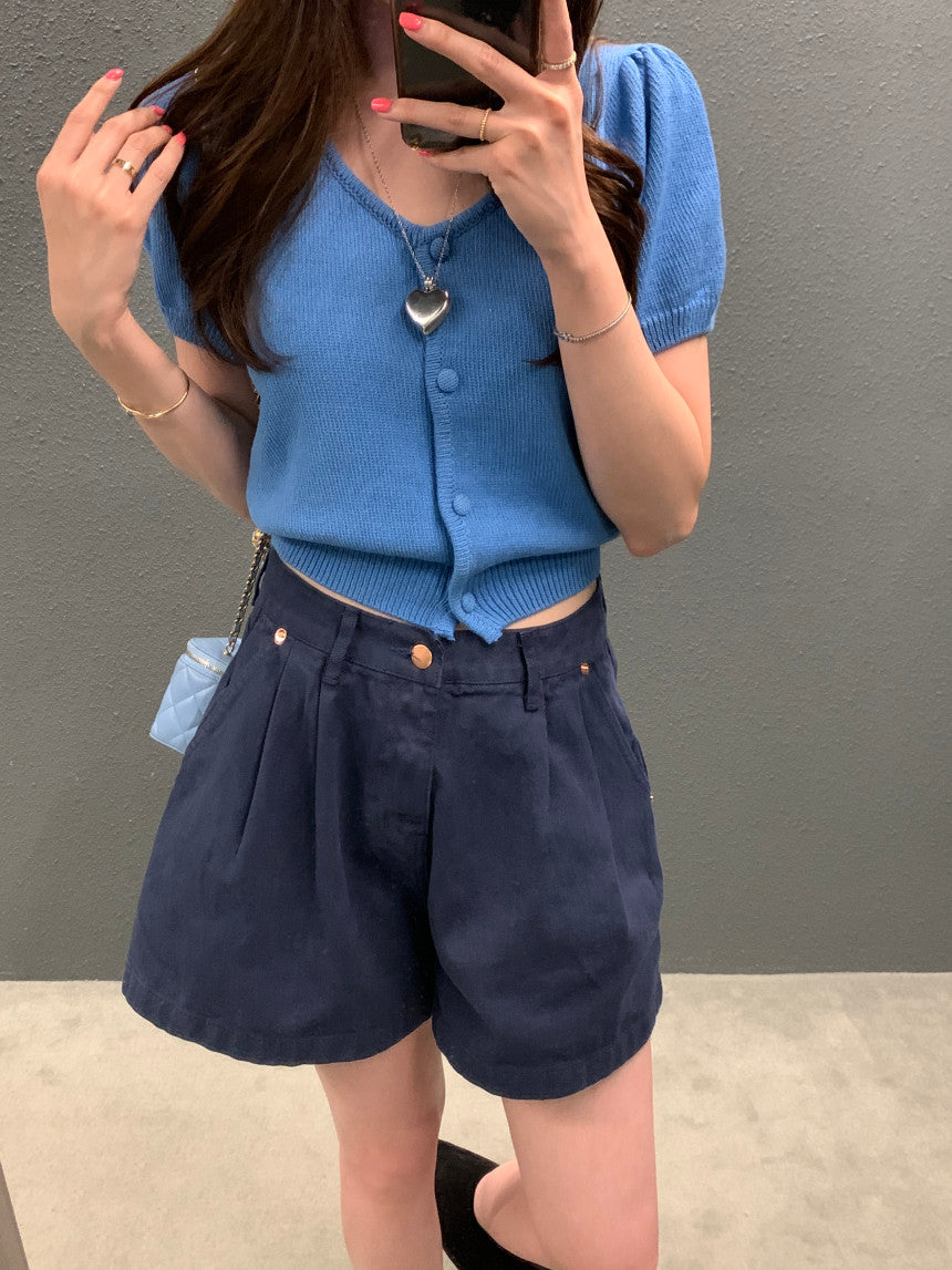 26Jun. 泡泡袖針織圓領上衣 藍