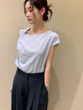 26Jun. 休閒不規則斜領純色上衣 藍