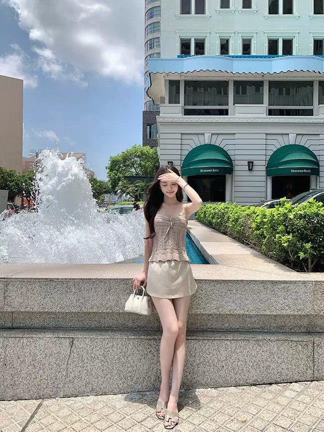 26Jul. 夏棉鉤花 縷空針織背心 棉白/卡其