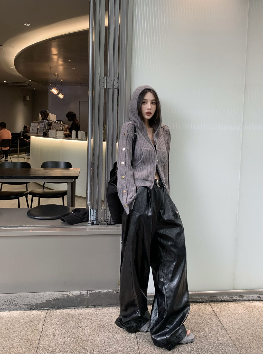 26Jun. 個性按扣袖設計連帽外套 灰