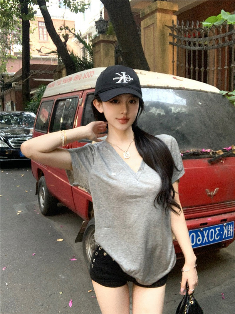 26Jun. 熱銷款女王回歸 面膜V領T恤 粉/灰