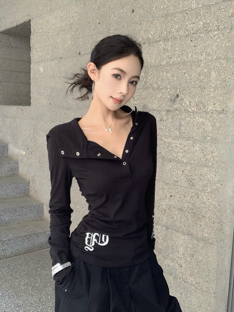 26Jun. 美式印花棉混麻連帽上衣 白/黑