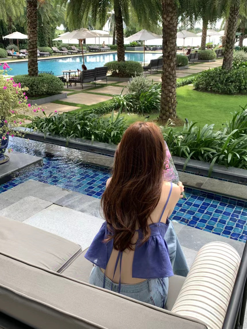 26Jun. 後背綁帶美胸短版背心 黑/藍