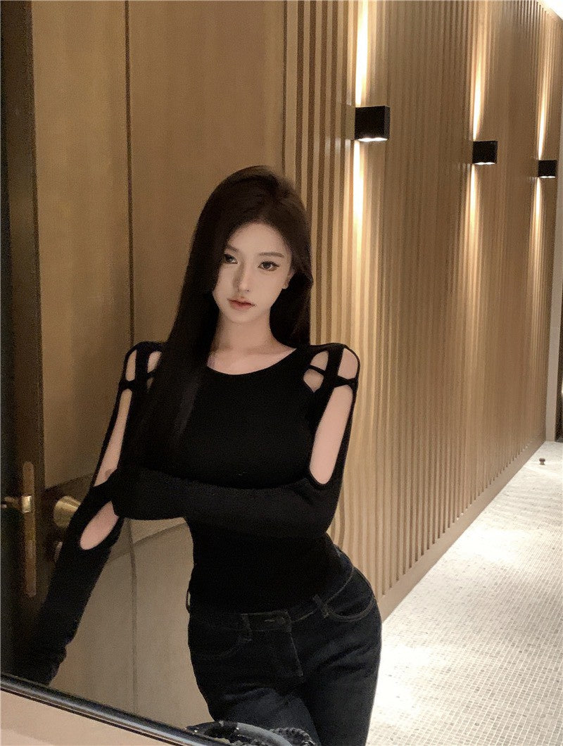 26Jun. 性感疊加不規則縷空設計感上衣 黑