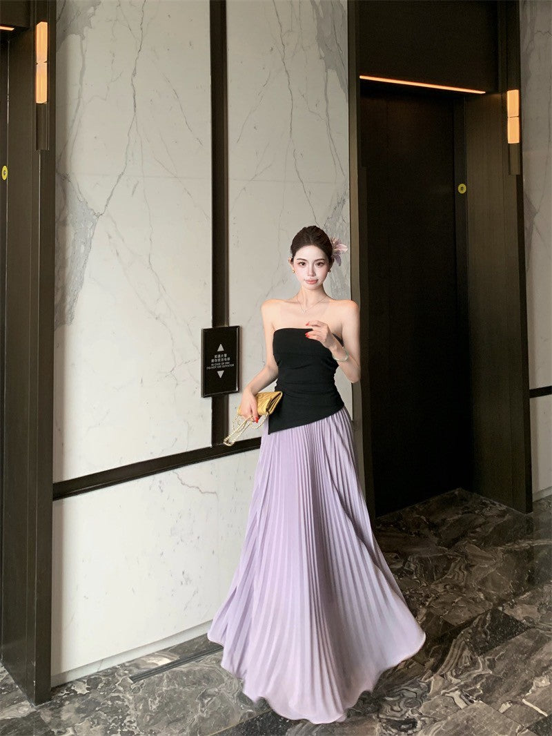 26Jun. 木槿吟紫壓褶感氣質雪紡半身裙