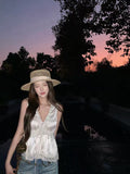 26Jul. 花樣蕾絲 甜美V領綁帶背心 杏