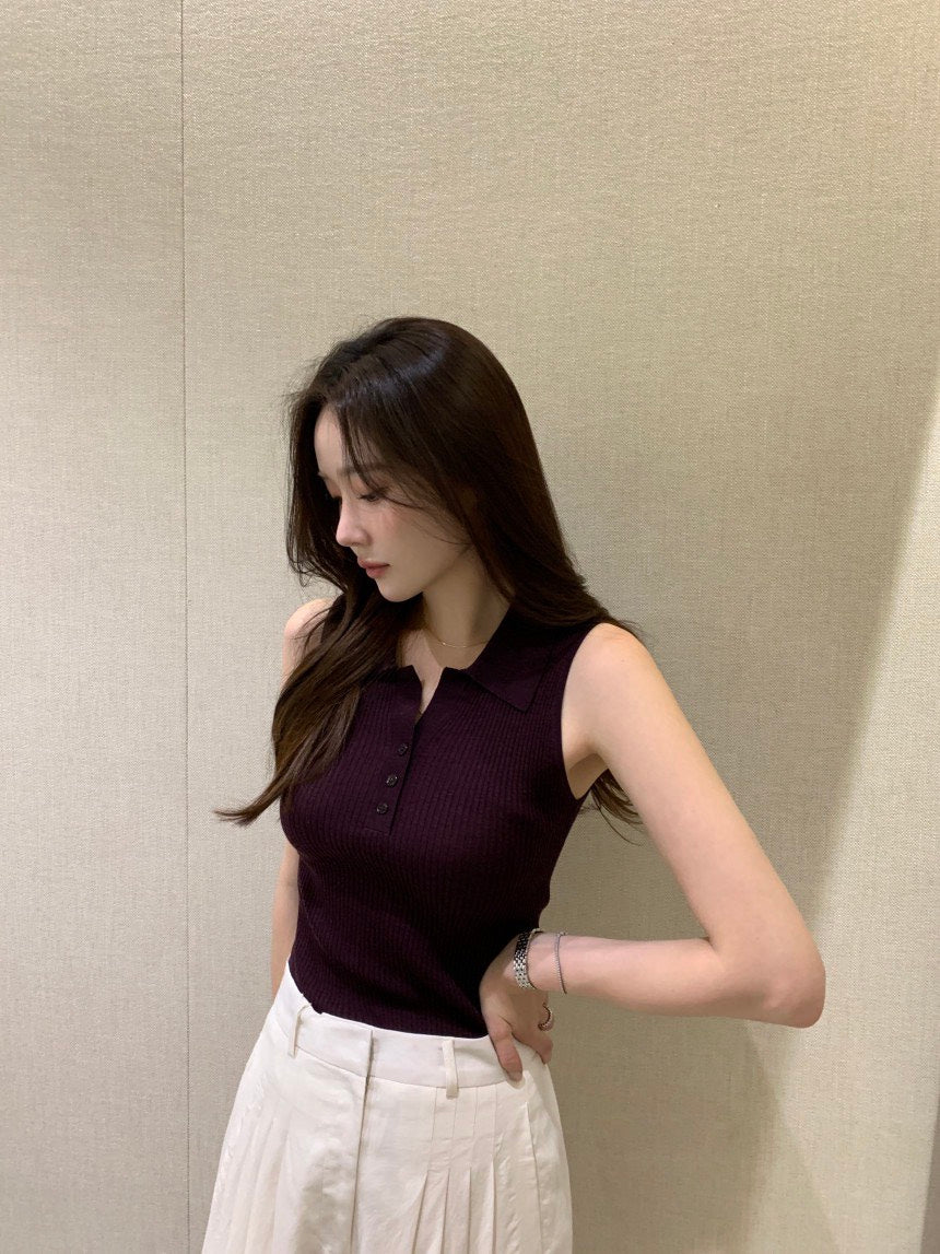 26Jun. 新款休閒鈕扣針織背心 米/咖