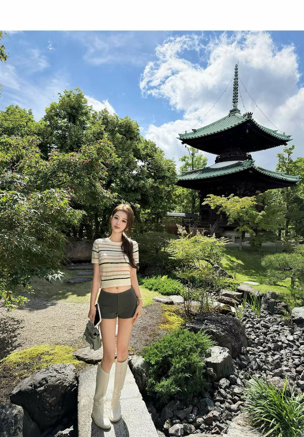 26Jul. 基礎休閒 圓領條紋針織上衣 粉色條
