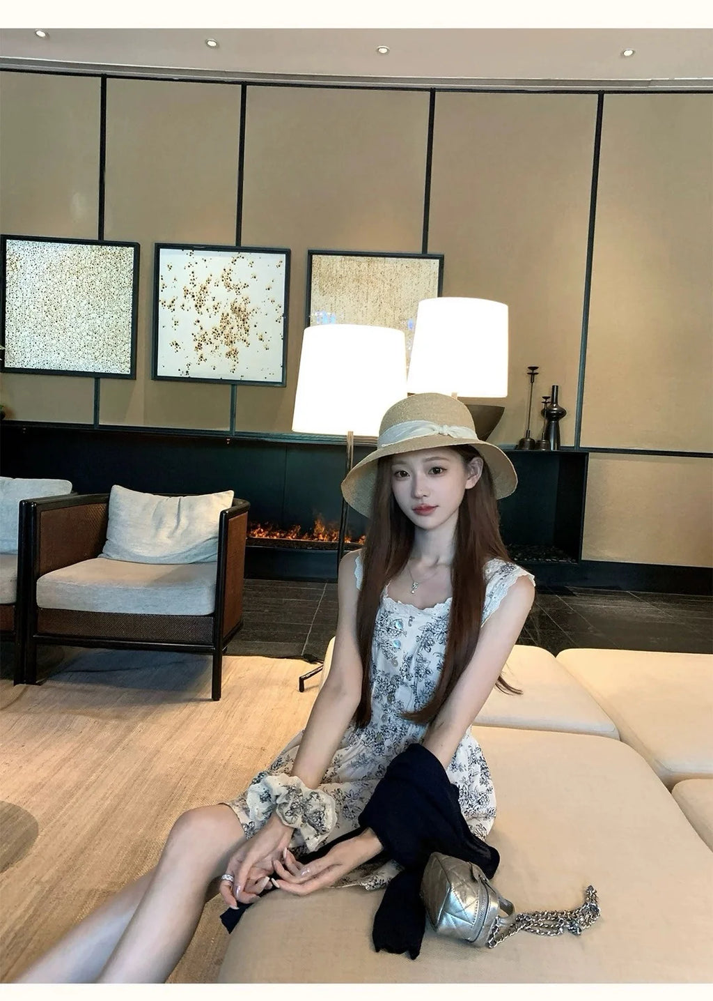 26Jun. 清冷夏夜印花收腰連身裙 勾花外套