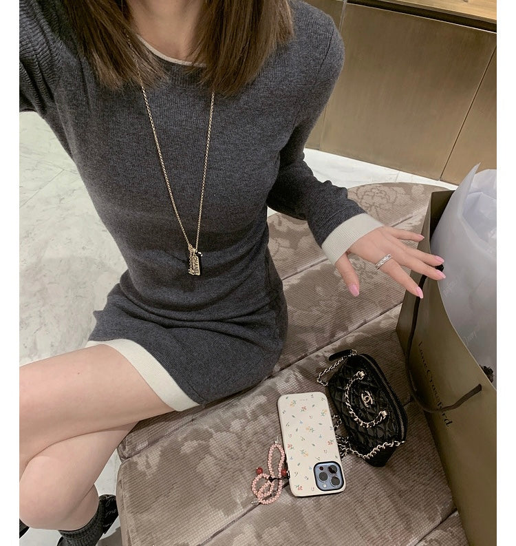 26Jun. 顯瘦修身拼色辣妹裙 淺灰