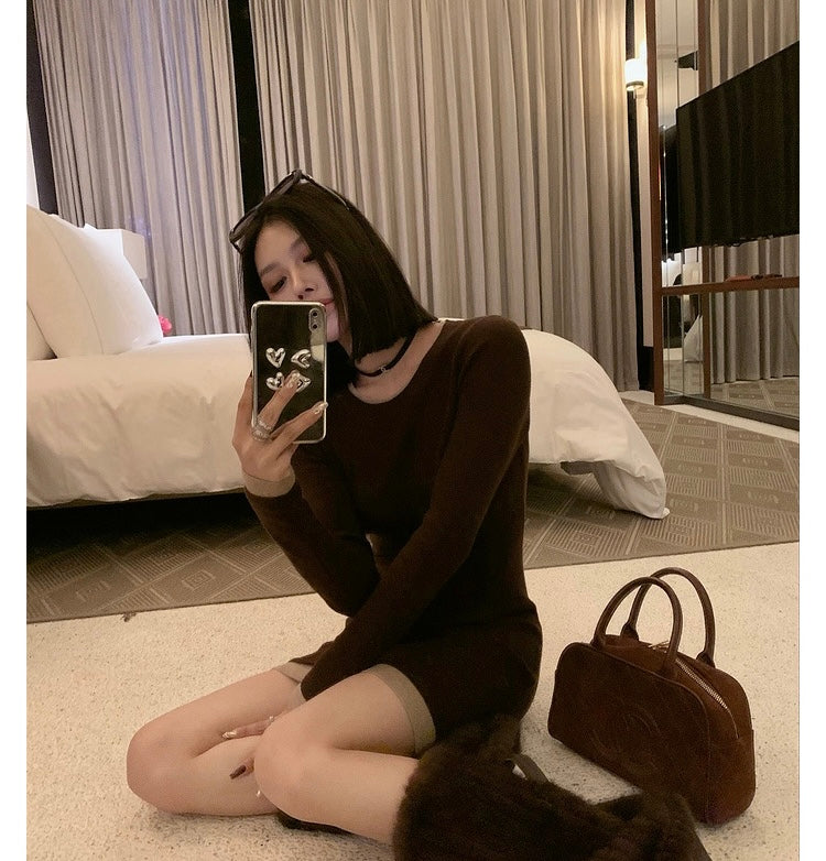 26Jun. 顯瘦修身拼色辣妹裙 咖
