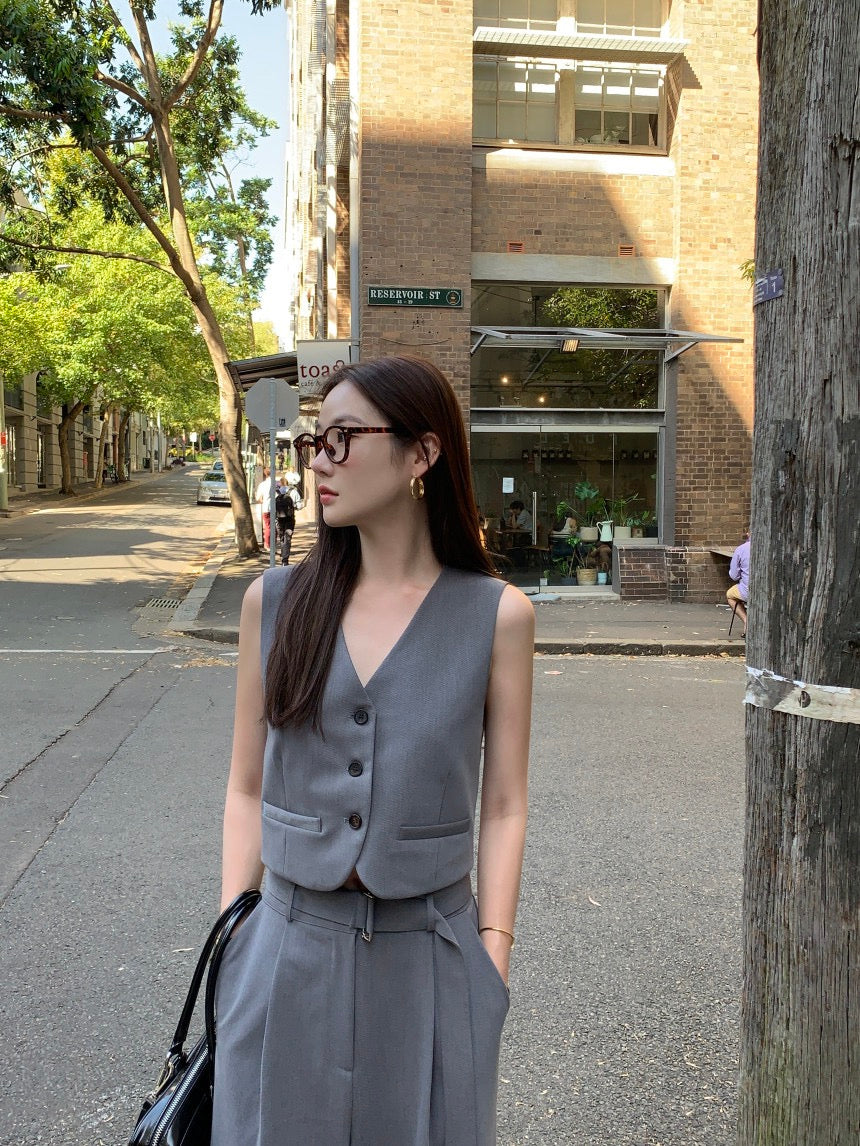 26Jun. 韓系chic質感西裝可調節背心 西裝褲 灰