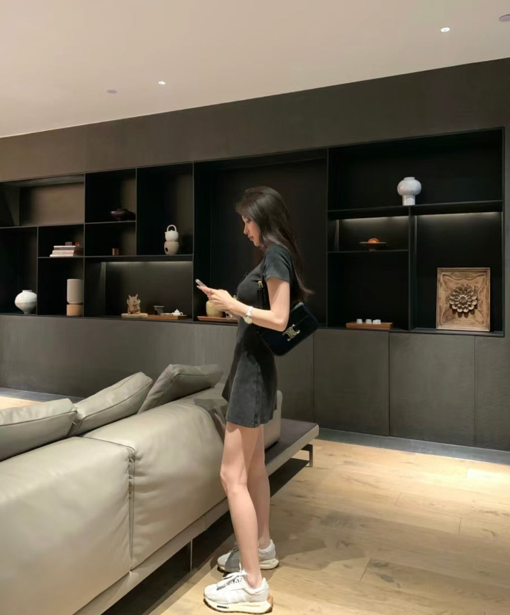 26Jun. 水洗灰黑 鈕扣方領連衣裙 短袖款